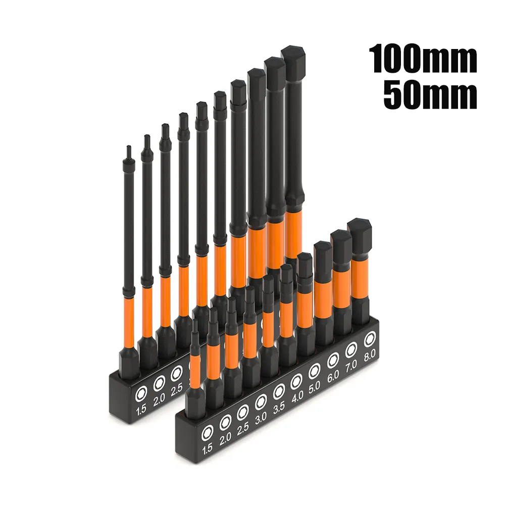 Alrens 20PCS Impact Long Hex Drill Bit Set – 2” & 4” S2 Steel, Metric & SAE, Magnetic Tips For Power Drills & Impact Drivers