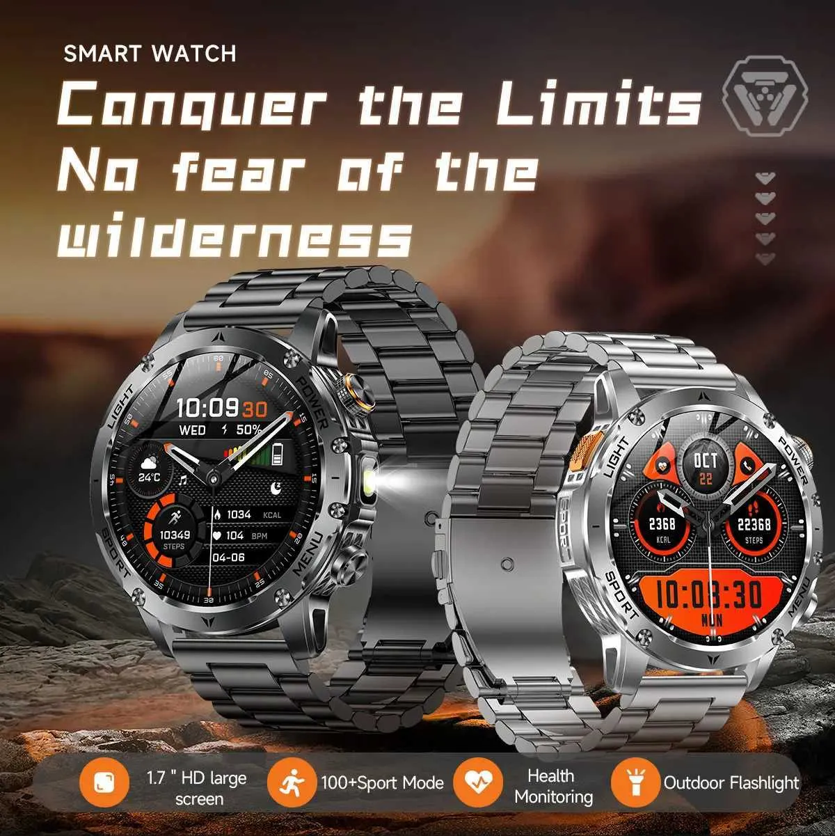 Outdoors Sports Smart Watch AK87 1.7inch Flashlight From
