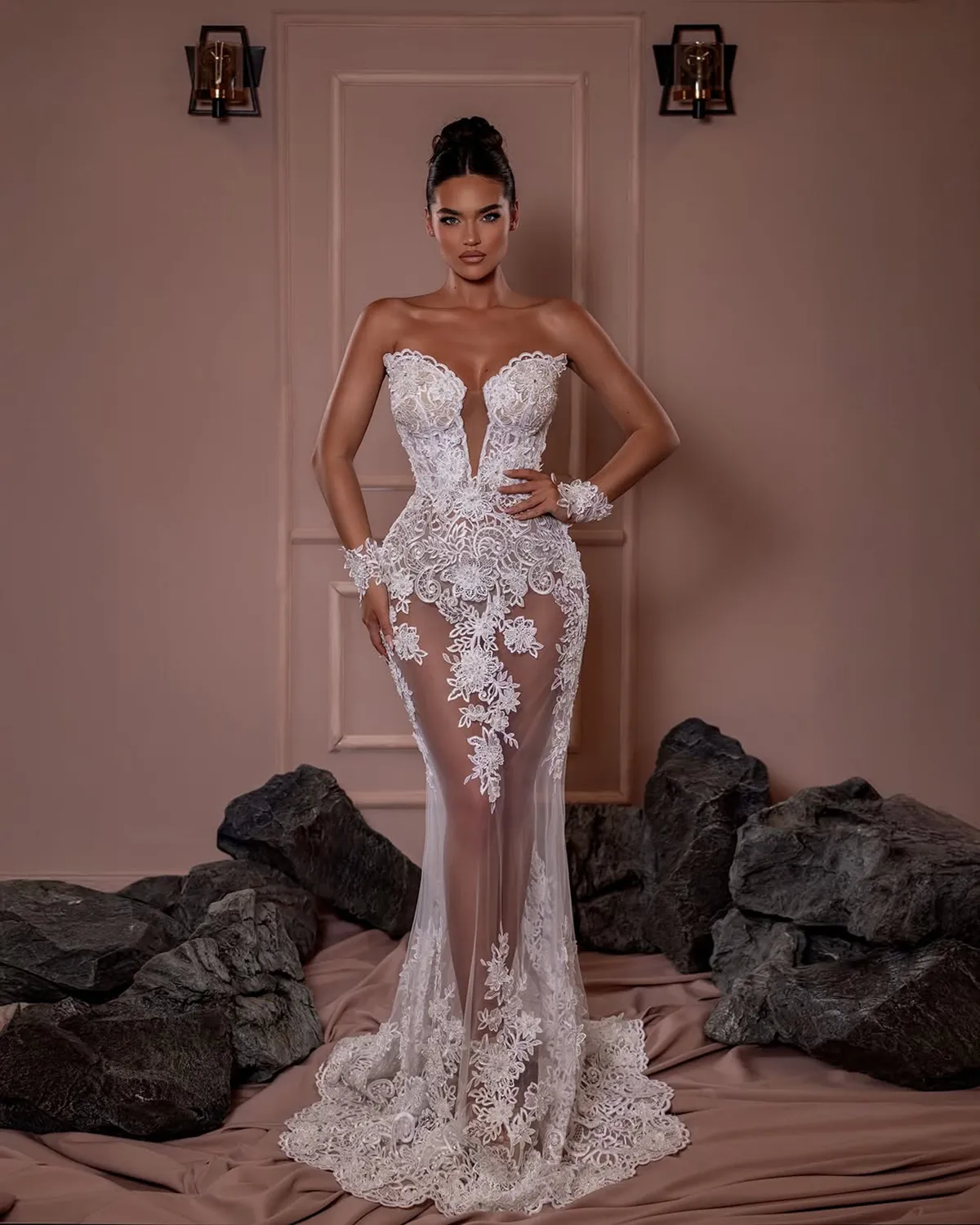 mermaid diamond wedding dress Luxury Beaded Mermaid Wedding Dress Sweetheart Train-Bridelily