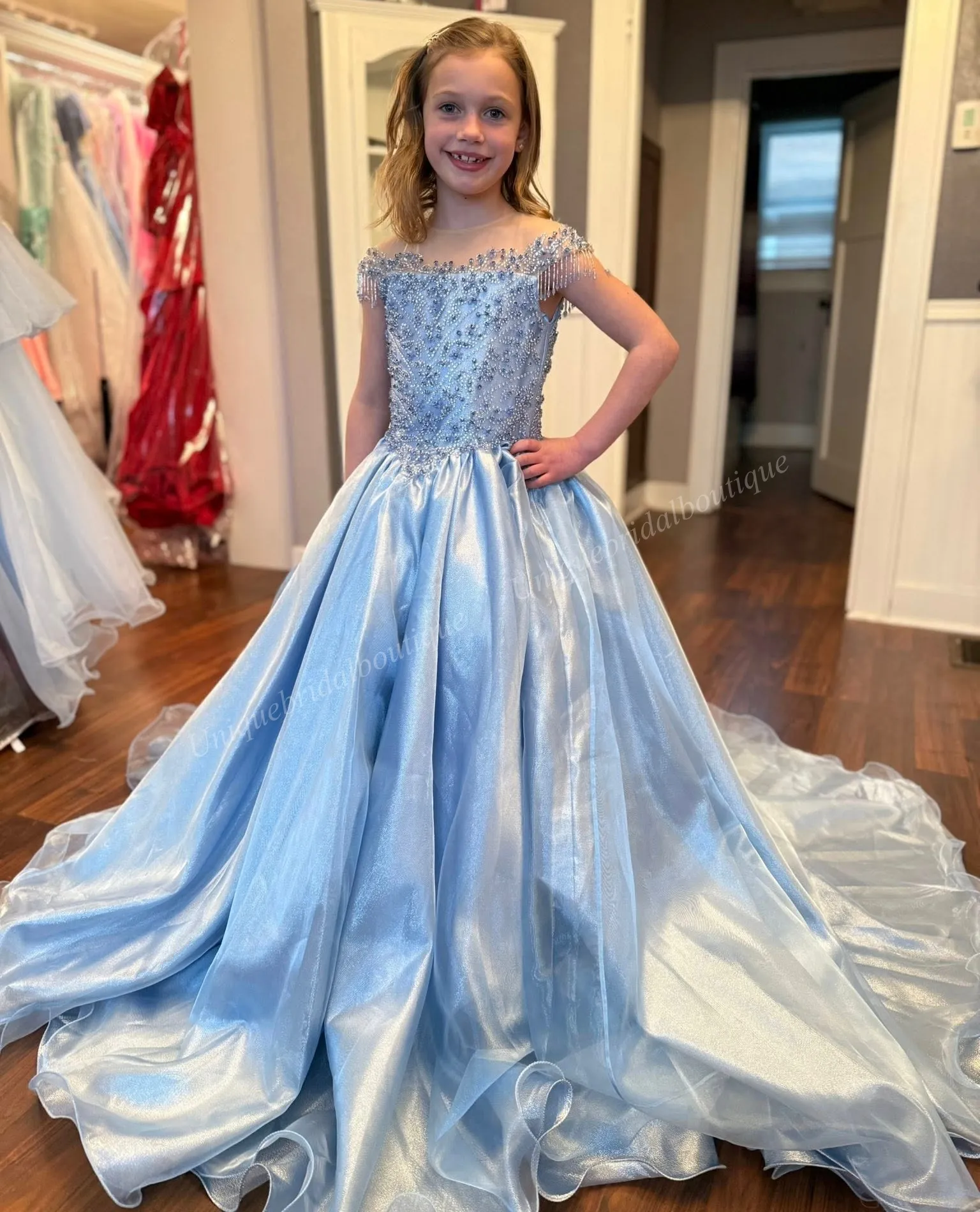 Baby Pink Organza Ball Gown Dress, Capped Sleeves,... From  Uniquebridalboutique, $121.26 | DHgate.Com