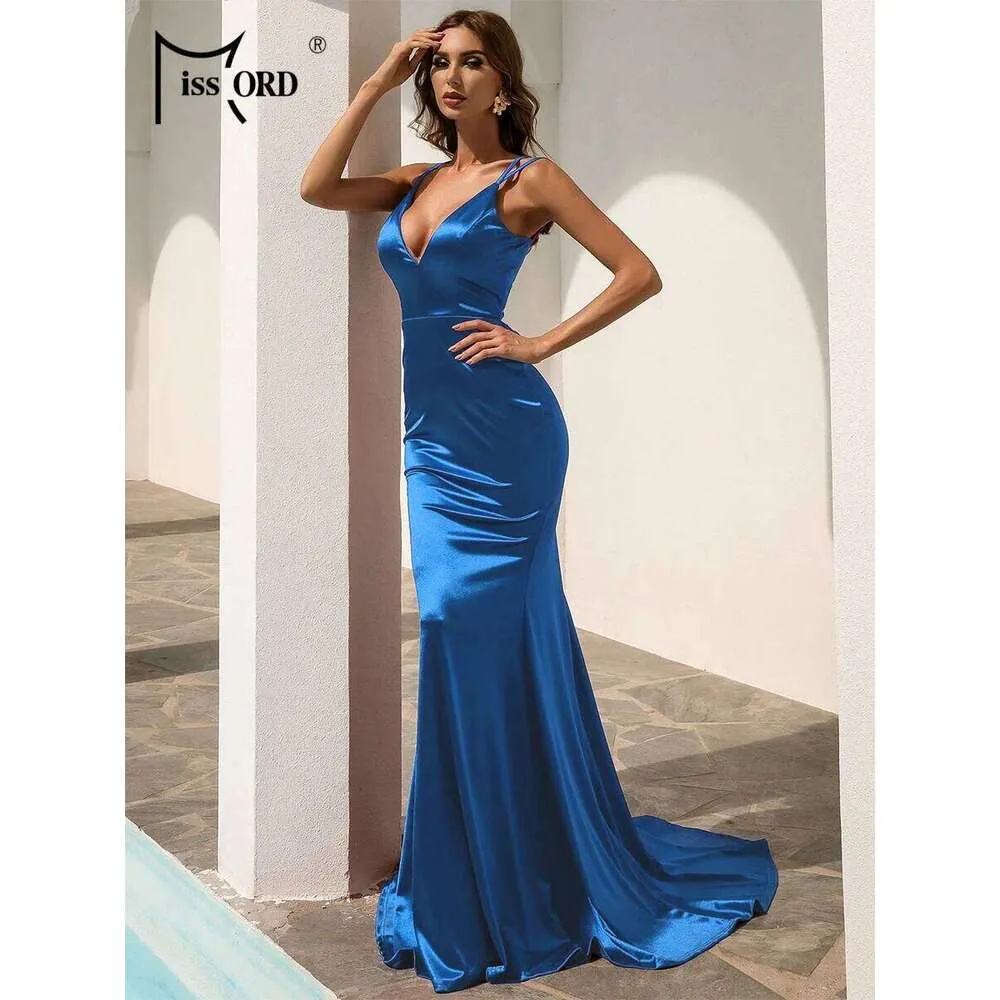 Missord Satin Evening Dress Women Spaghetti Strap V Neck Backless Lace Up  Maxi Mermaid Gown For Party From Clothessun7, $61.48 In Bulk | DHgate.Com