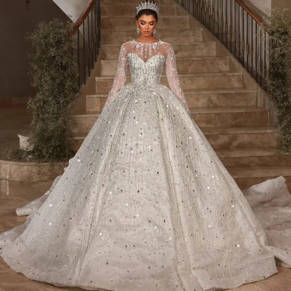 beaded silk wedding dress Crystal Beaded Sheer Illusion Sweetheart Neckline Satin Pleated Wedding Gown - Alisse Bridal Winter White / Satin