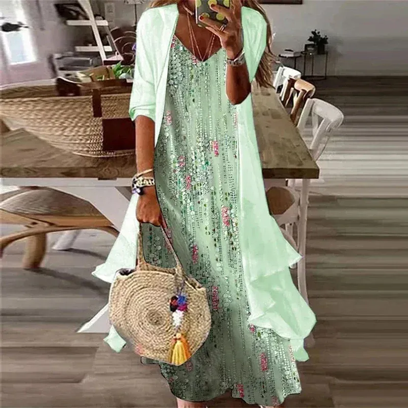 sachin and babi light blue dress Komarov Two Piece Set Charmeuse Chiffon V-Neck A-Line Midi Dress With  Cardigan at CoolSprings Galleria in Franklin, TN main image 1