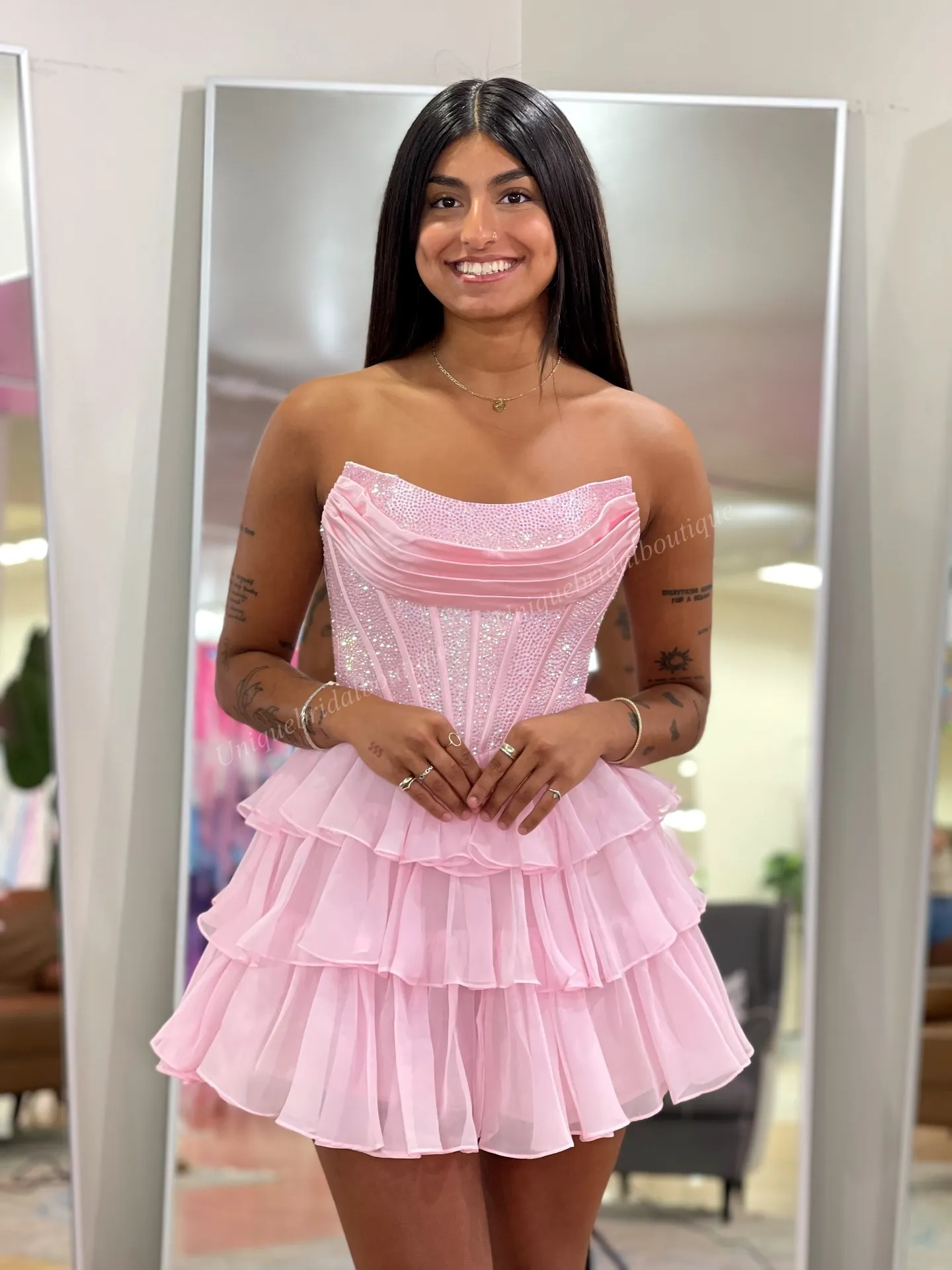 Corset Ruffled Homecoming Dress with Crystal Beads Lace-Up Back Strapless  Scoop Neckline Mini A-Line from Dhgate Designer Occasion Dresses - price  106.99