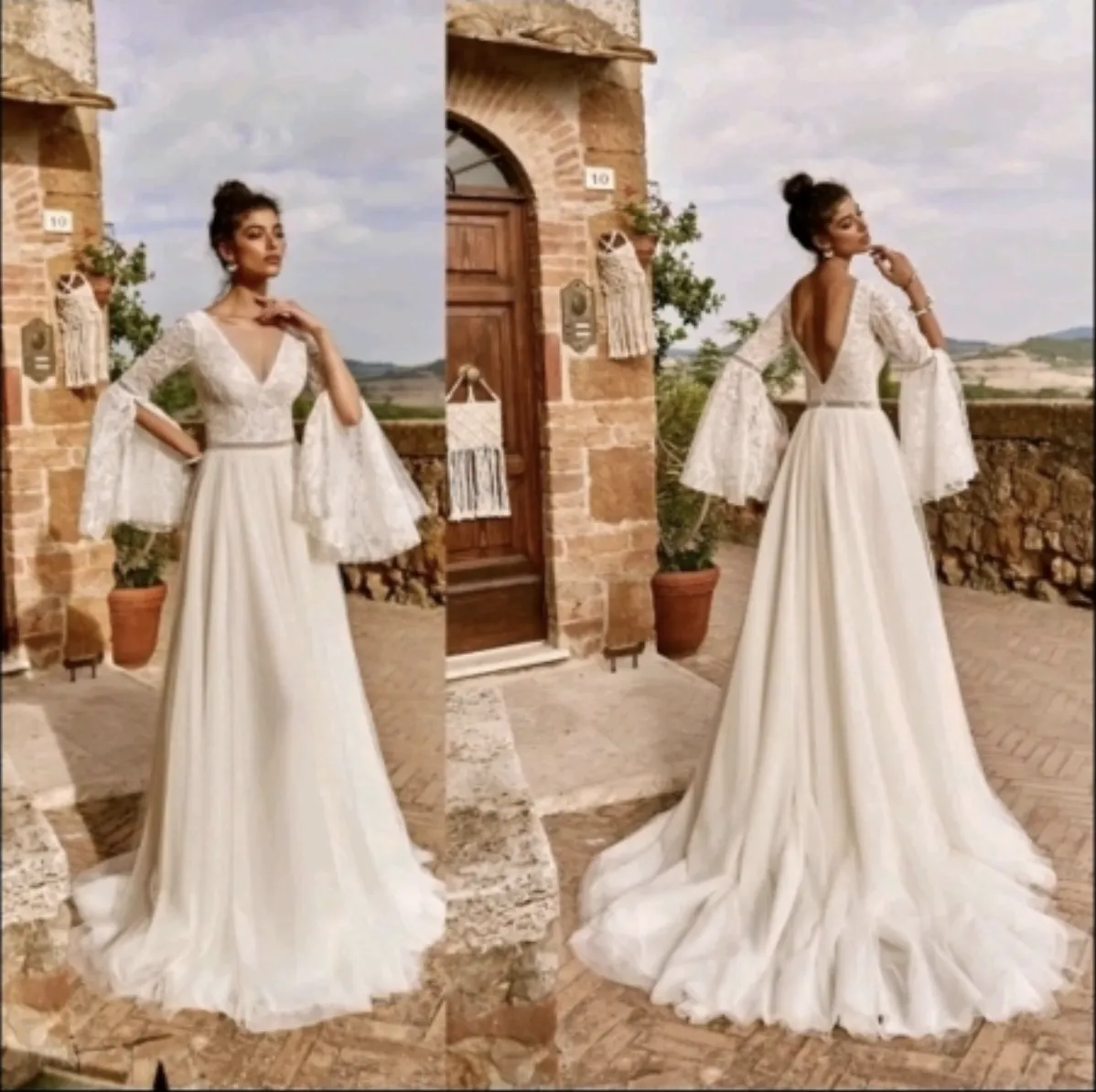 Strapless Mermaid Cut Wedding Dress Tulip Sleeves Customized Simple Chiffon  Boho Wedding Dresses Sheer Long Sleeve