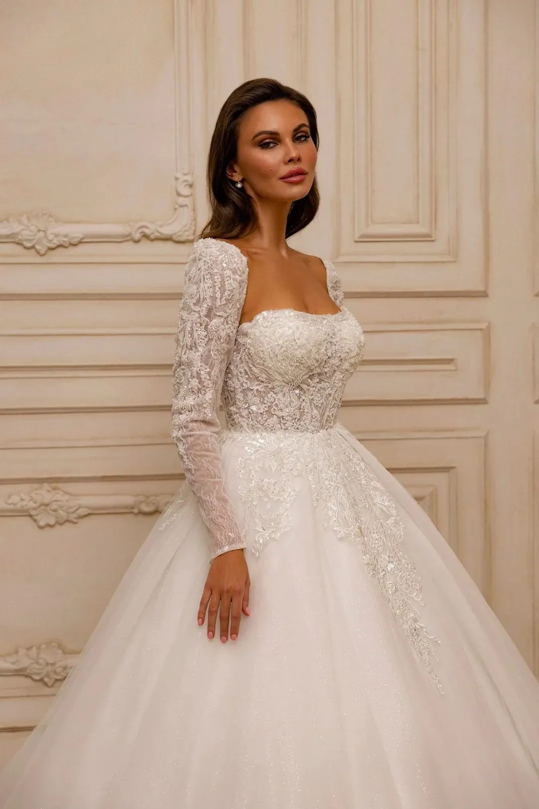 lace off white dress White Off the shoulder Lace Long Sleeves Bridal Gowns Sheath Simple Custom Made Wedding Dresses main image 1