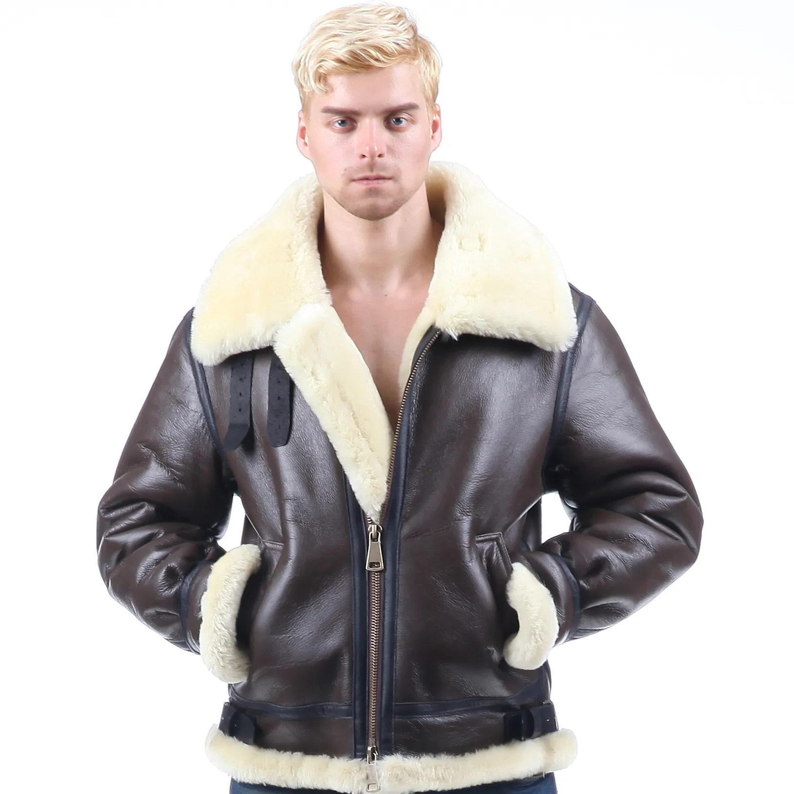 Fur Collar Mens Ww2 Bomber Jacket Fur Collar Shearling Flying
