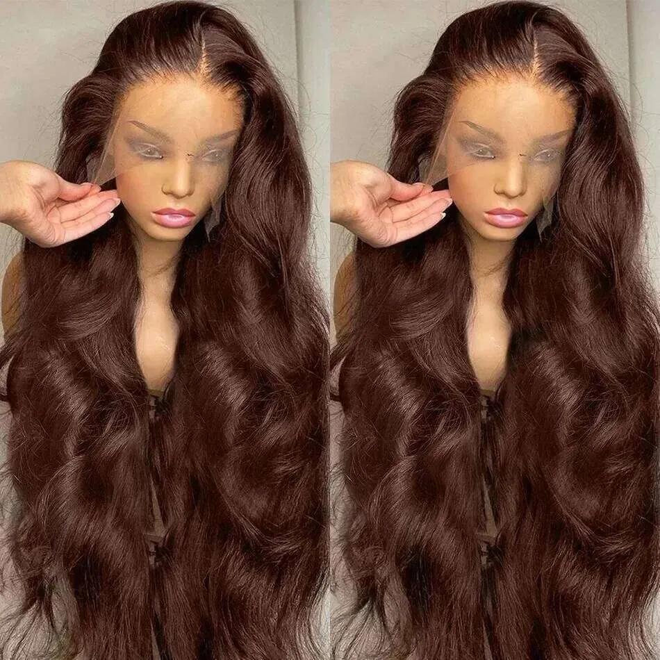 30 40 Inch Chocolate Brown Human Hair Lace Front Wigs  display picture 2