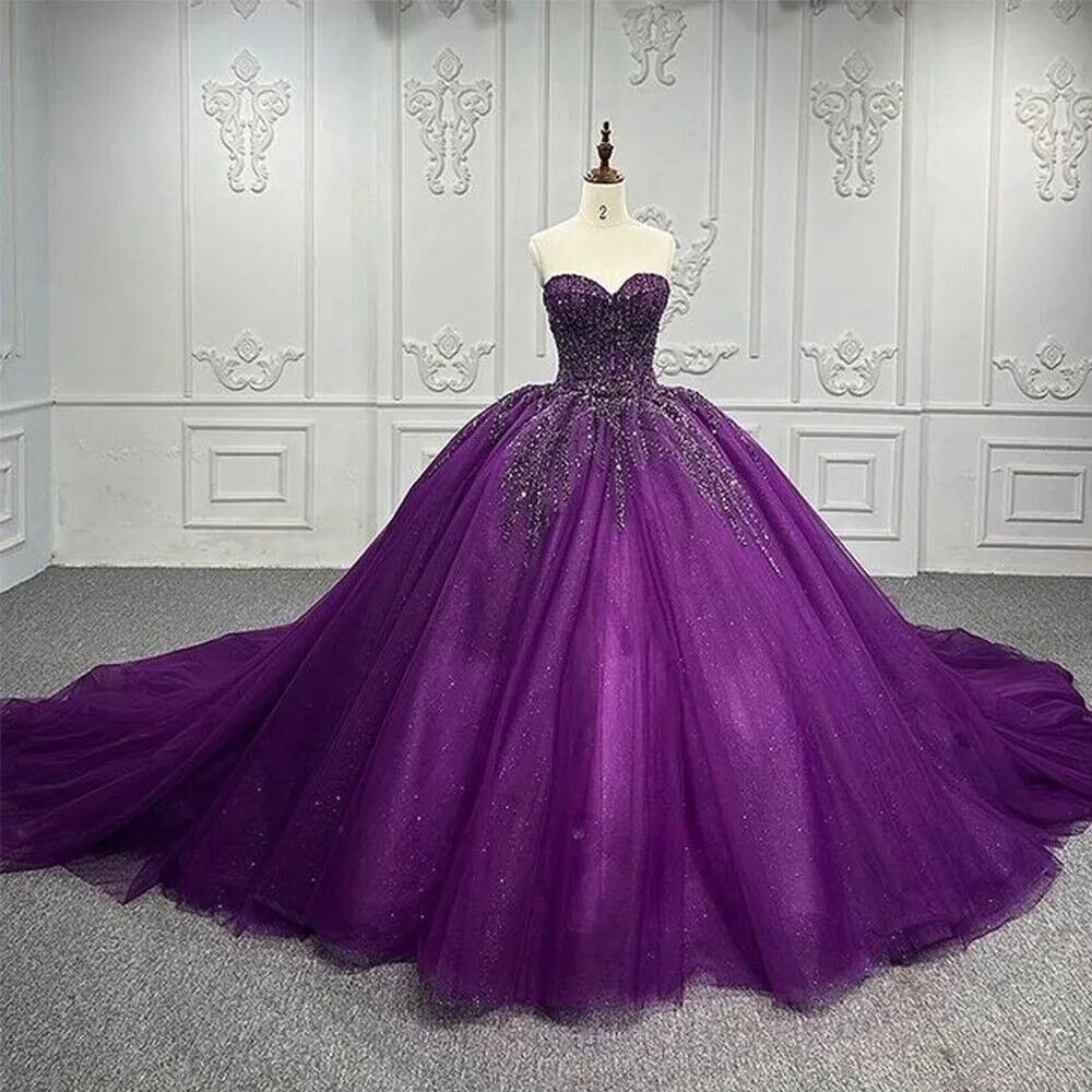 princess purple wedding dress Luxury Glitter Purple Tulle Princess Dark Purple Ball... From Bongs888,  $156.79