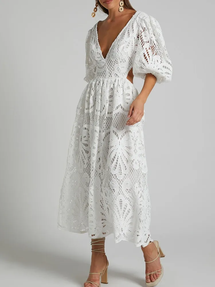 calf length maxi dress Floral Lace Maxi Dress for Women with Puff Sleeves and V Neck Mid-Calf  Length from Dhgate Plus size Dresses