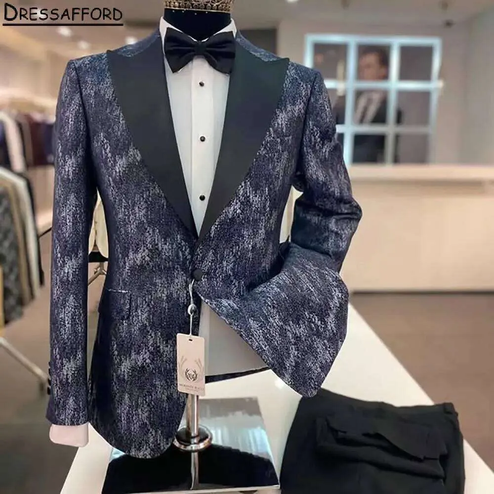 Terno Jacquard Azul Para Homens: Smoking De Peças Para