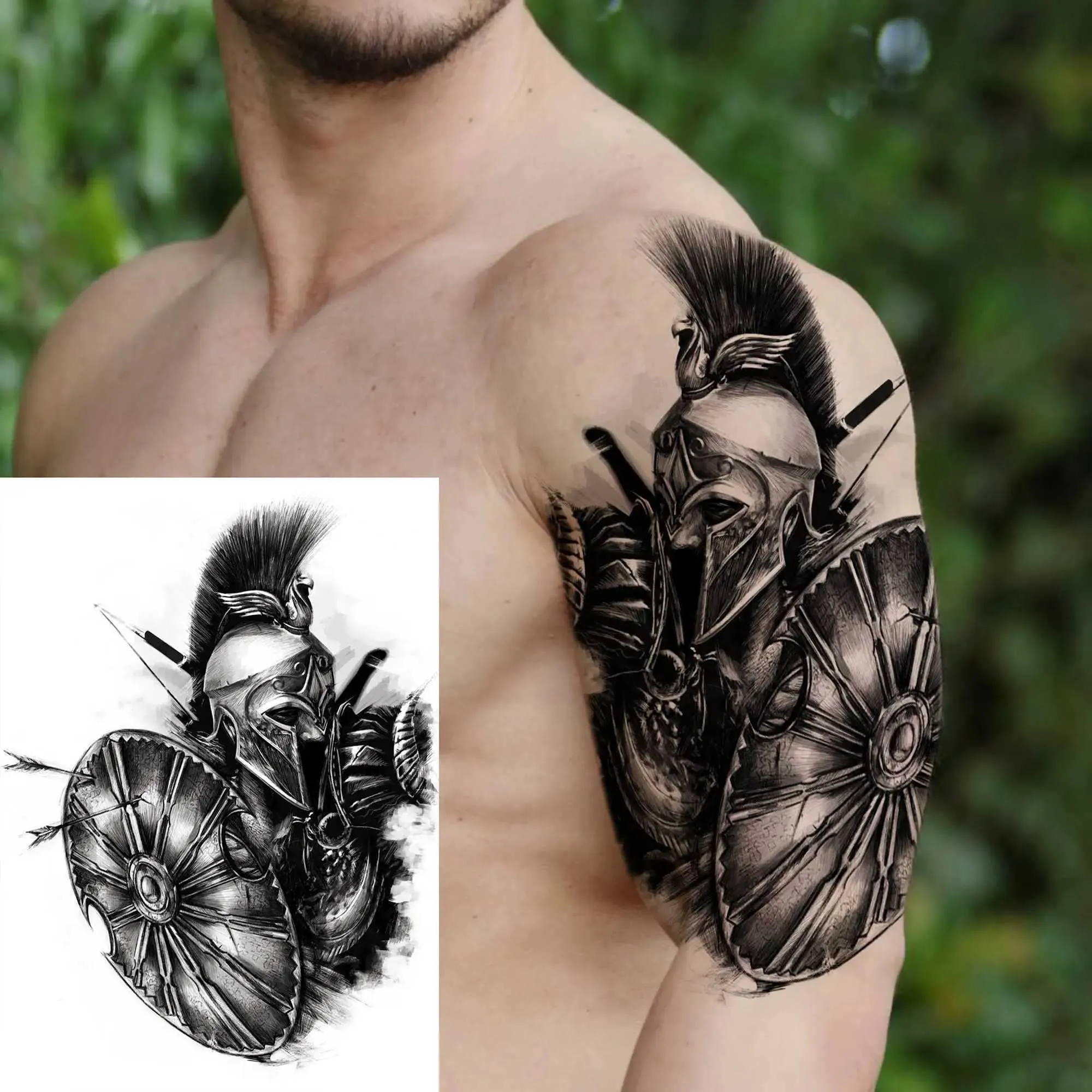 Cstam 6 Feuilles De Tatouages \u200b\u200btemporaires À Manches Larges – Guerrier  Spartiate, Chevalier Romain, Motifs De Crâne Pour Hommes Et Femmes Du 2,46  € | DHgate, image size:2000x2000