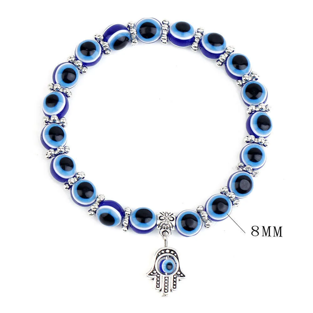 Turkish Blue Fatima Hand Demon Eye Beaded Bracelet_voghion.com
