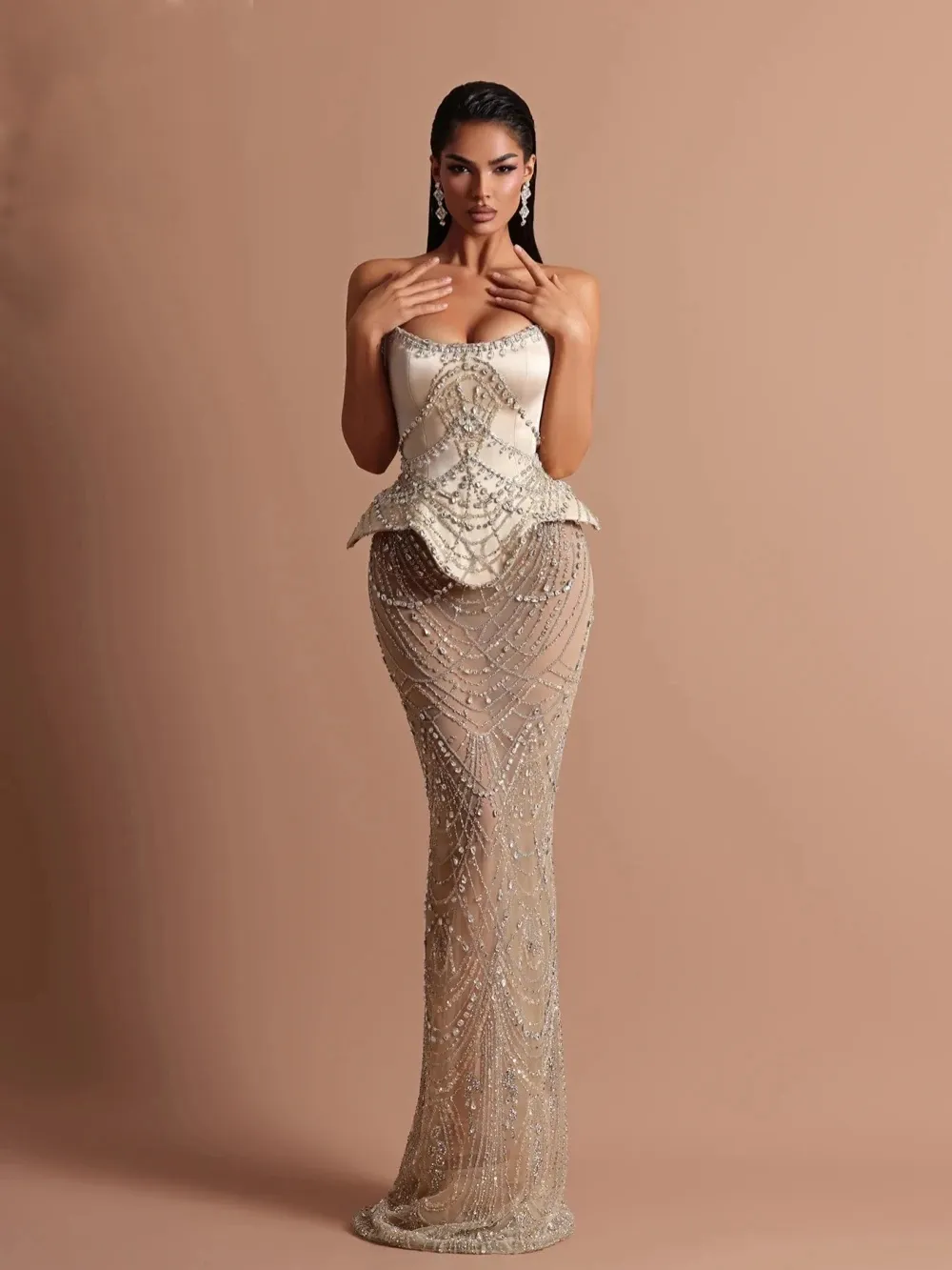 Shiny Champagne Prom Dresses Strapless Sheath Dress... From 265,93 €