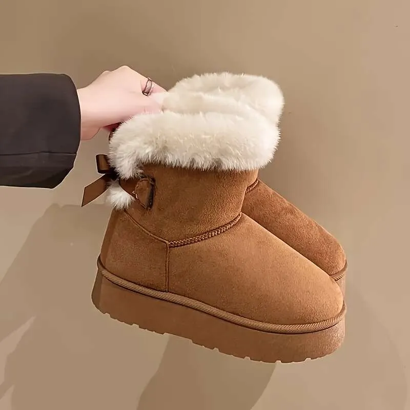 Womens Brown Faux Fur Winter Boots Round Toe Low Block Heel Snow Boots With  Rubber Sole Cozy Casual Dress Boots For Ice Free Grip From Factory  Topshoes21, Bulk $11.24 | DHgate.Com