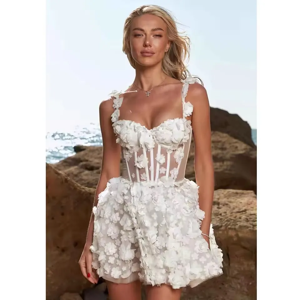 floral lace up corset mini dress Floral Appliqu Mini Dress: Corset Bodice, Lace-up Back