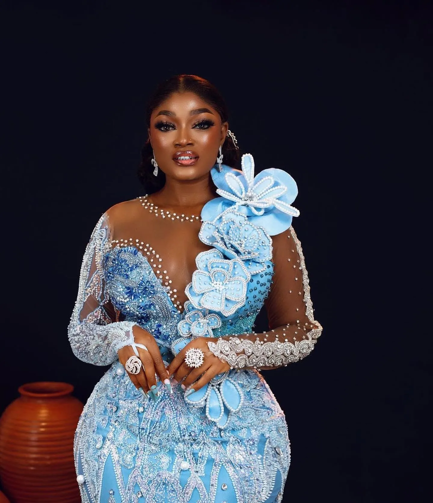 Sky Blue Mermaid Blue Sequin Prom Dress with Sequined Lace and Crystals - Perfect for Evening Formal Parties, Receptions, Birthdays, and Engagements -