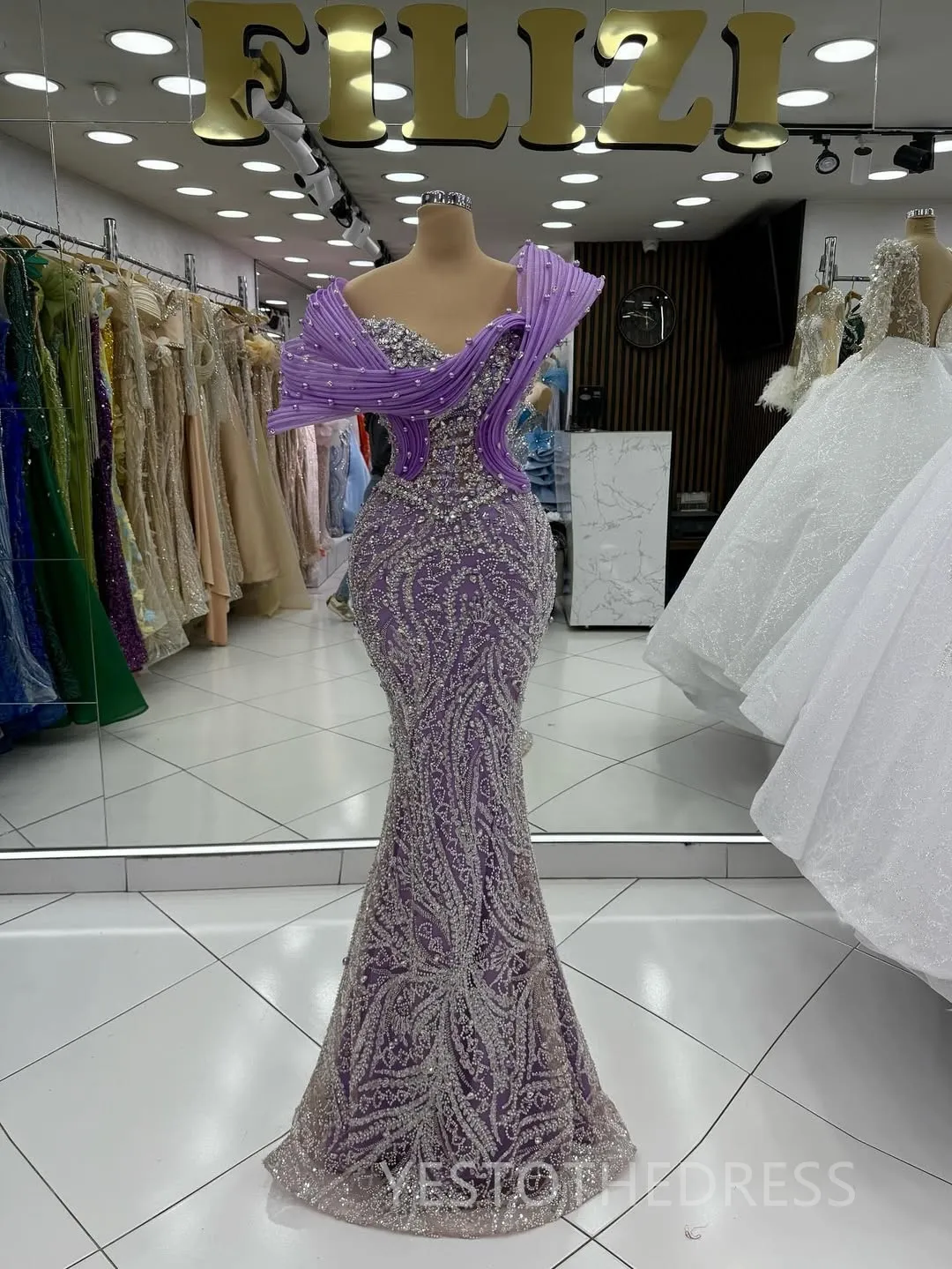 fitted lace wedding dress Violet Purple Prom Dress with Silver Glitter Print Violet/Silver / 00 main image 0