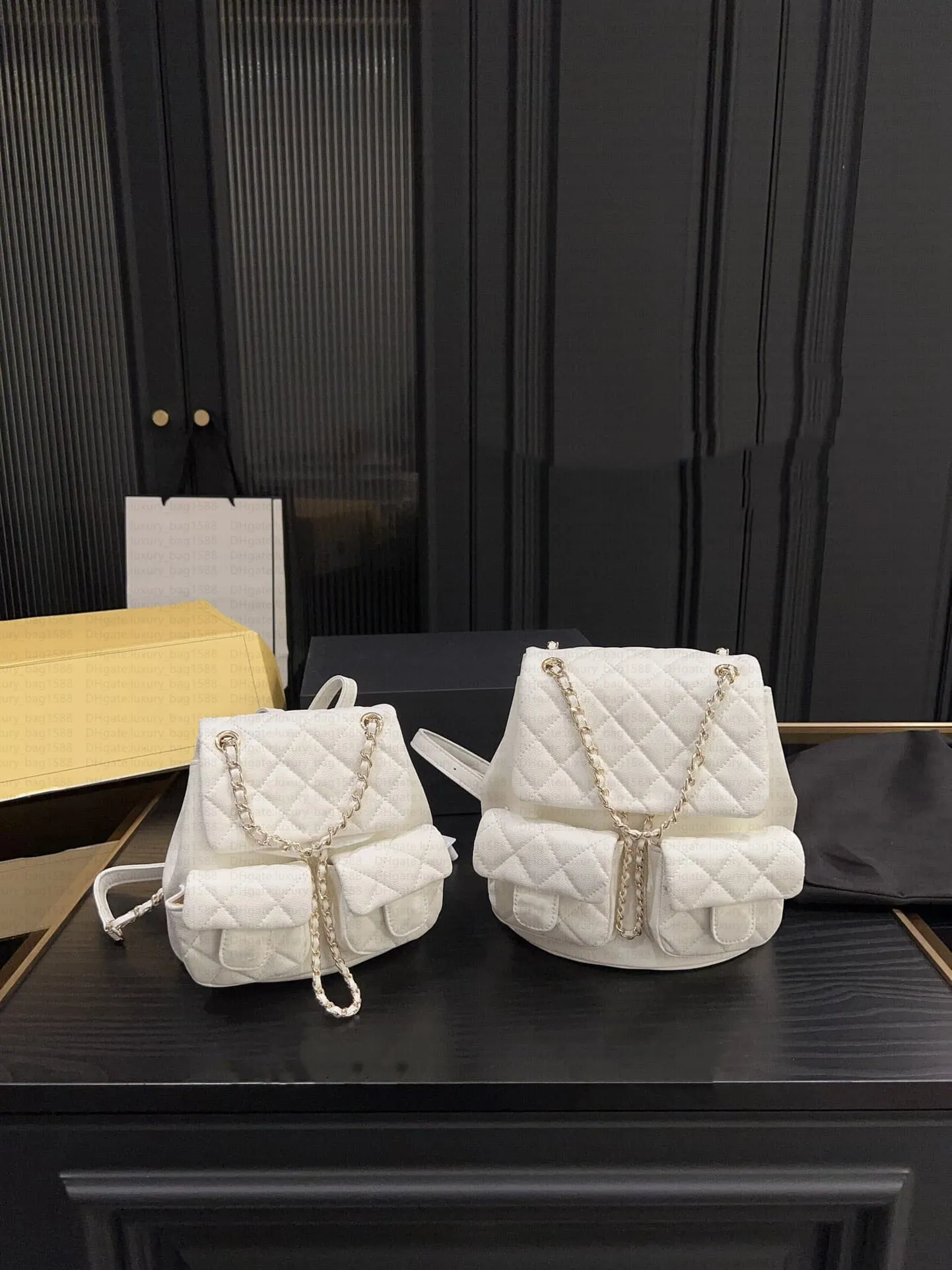 Luxury CF 1 1 Mirror Quality Backpack Large Capacity Caviar Genuine Leather Women s Shoulder Bag with Metal Buckle Flap Open Chain Shoulder Strap