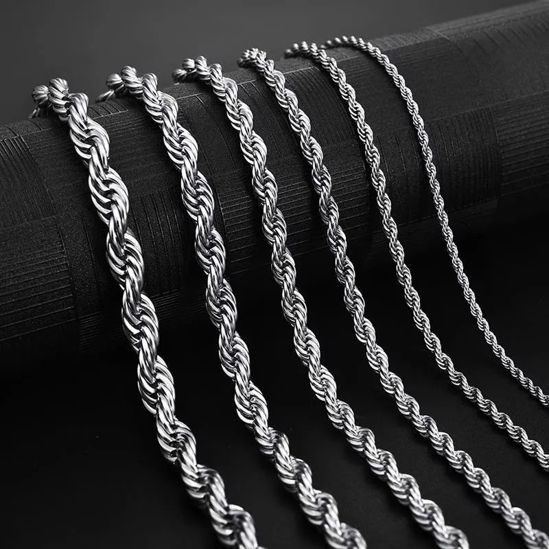 Save Big on Bulk Stainless Steel Chains Necklaces Stainless Steel Chains  For Necklaces Never Fade Silver Rope Chain Necklace, Waterproof Twist