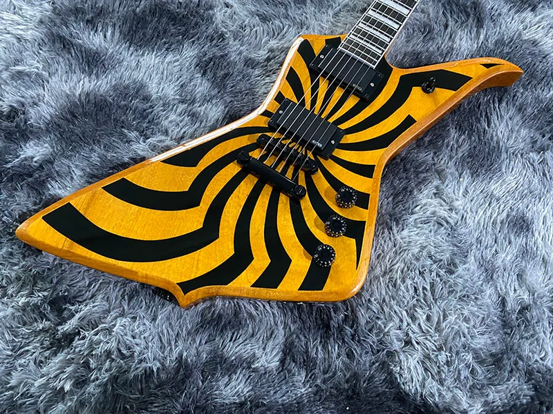 Electric Guitar Explorer Zakk Wylde Style Mahogany Body Neck 6 Strings Black Hardware 2024