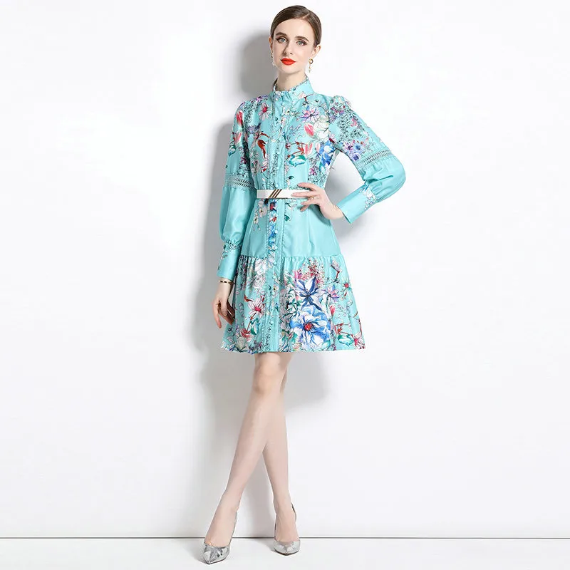 knee length autumn dresses Women's Long Sleeve Dresses Round Neck Loose A- Line Swing Knee Length Dress with Pockets