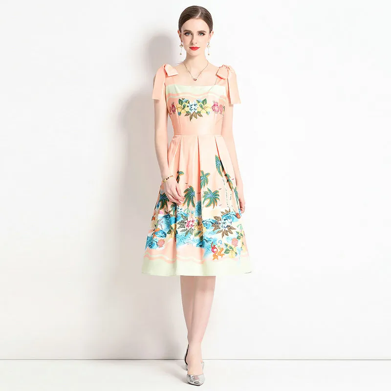 Girl Boutique Knee-Length Summer Floral Dress with Spaghetti Strap and Bow  Print Decoration from Dhgate Runway Dresses - price 23.19