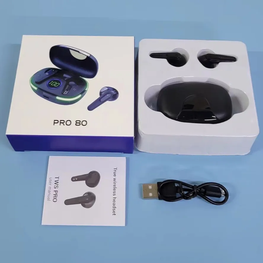 Pro80 TWS Earbuds With LED Display Bluetooth 5.1 Noise